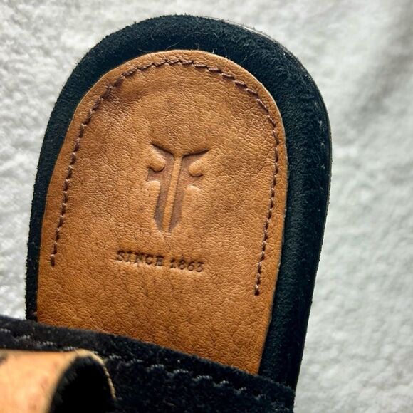 Frye Courtney Suede Black Sling Back Open Toe Heels Women’s size 6.5B - Picture 5 of 7